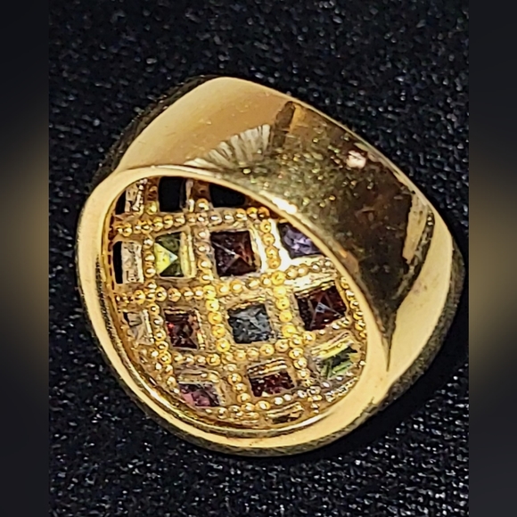 925 VERMEIL DOME RING - MULTI-COLORED RAINBOW STONES - SZ 10 - Picture 6 of 10